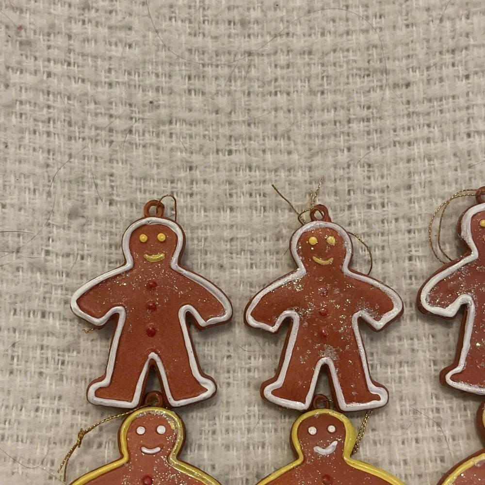 6 Vintage Sugared Gingerbread Christmas Ornaments Candy Cookie Hong Kong‎ Resin